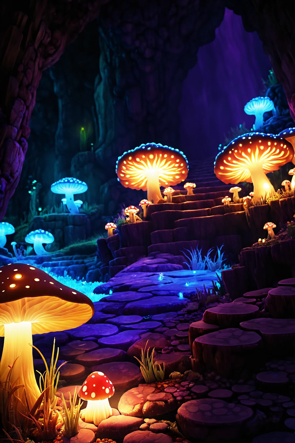 beautiful glowy mushroom cave background well lit