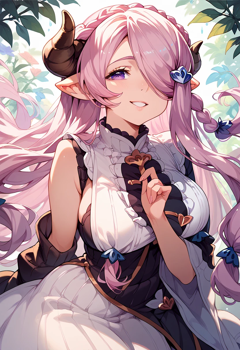 masterpiece, high definition , top quality,8k, one girl
(Narmaya,pink Hair, purple Eyes, long hair)
(Pink chinnese dress)
smile, 