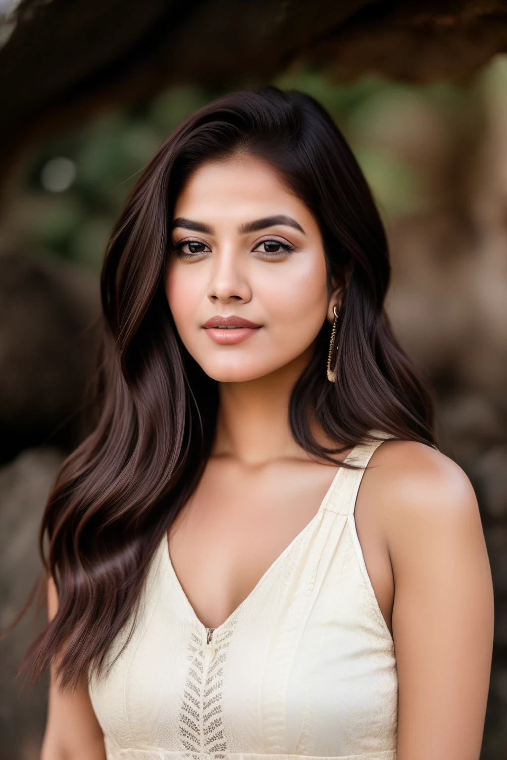 high quality, coles up photo of a woman, slim body, Closeup Shot, at Kanheri Caves , Ambiant light, Cinematick Shot, lens 85 mm , bokeh Background,  priyama 