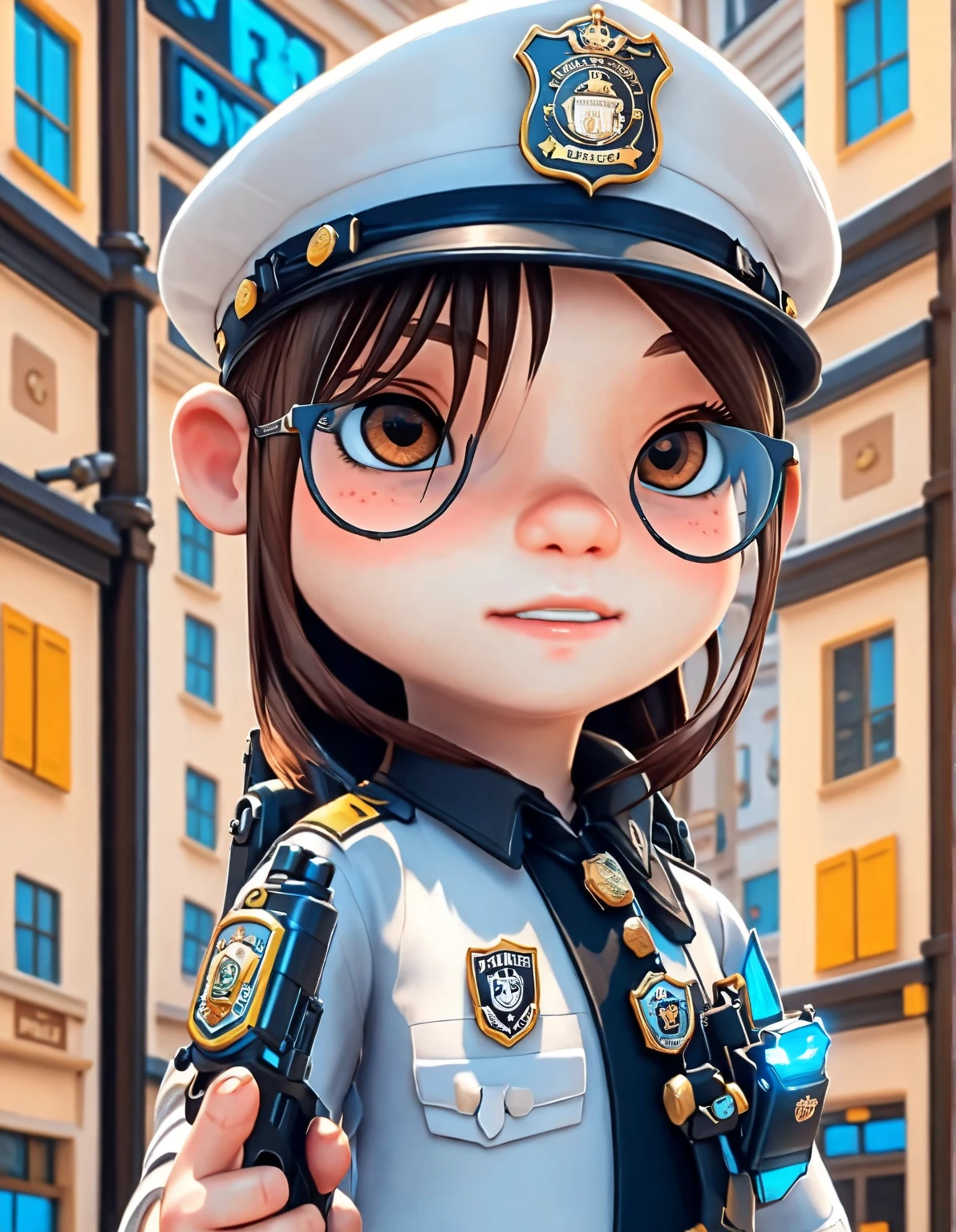 Police girl with white background like Disney drawing