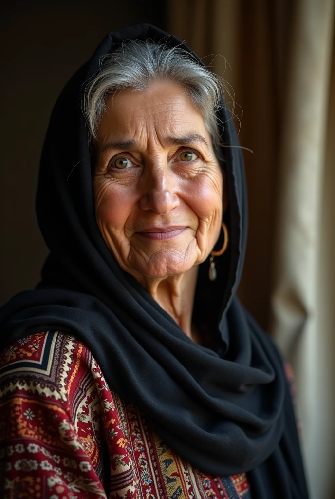 A 50-year-old HaLevi Ashlag woman with focus on her face.
