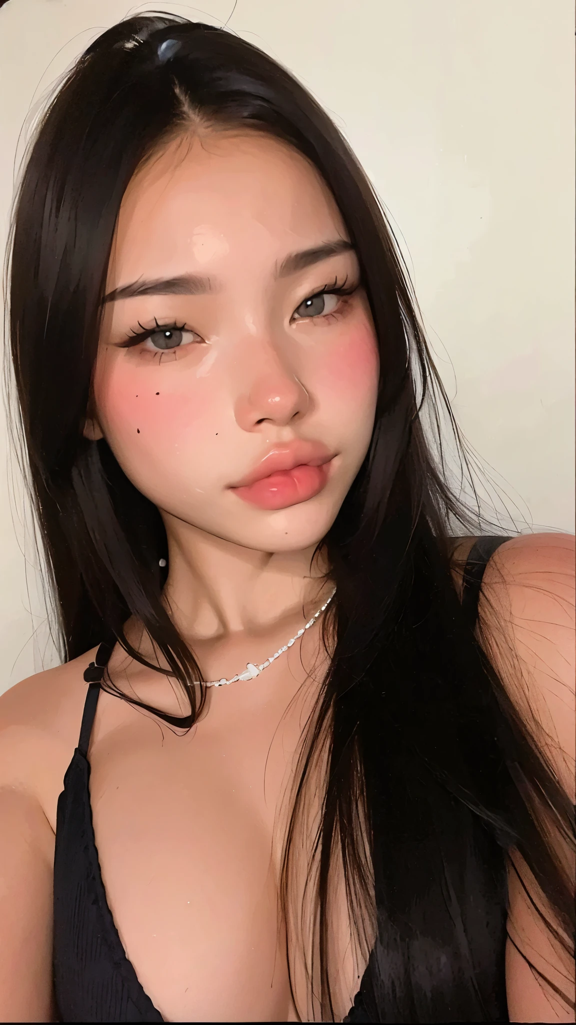 um close up de uma mulher usando um top e um colar, Beautiful Asian girl, rosto ???? com maquiagem completa, asian features, Asian girl, Beautiful Asian woman, 18 anos, an Asian woman, asian beautiful face, Asian face, clear lips and high quality, Asian women, Modelo do Instagram, rosto extremamente bonito, Cara ????, beautiful aesthetic face