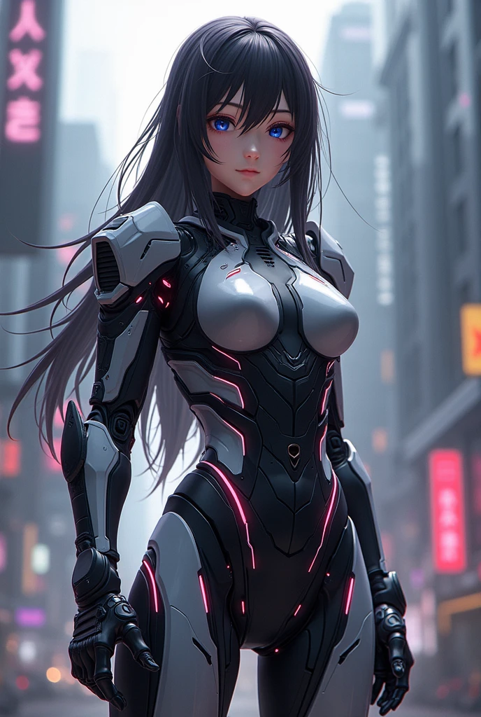 (Close-up:1.4)、(RAW photo:1.2)、(photorealistic:1.4)、(masterpiece:1.3)、(highest quality:1.4)、(Beautiful woman with perfect body:1.4)、Woman standing in front of a group of robots、beautiful android woman、beautiful female soldier、girl in a suit、complex combat uniform、beautiful young Japanese woman、Highly detailed face and skin texture、detailed big eyes、double eyelid、cute face、(twin tails:1.2)、(Medium chest)、beautiful breasts、(small butt)、(beautiful thighs)、(full body shot)、cowboy shot、(angry expression:1.2)、Storms and epic war scenes、cyberpunk scene、night time、illumination、plug suit、have a gun、combat uniform damage