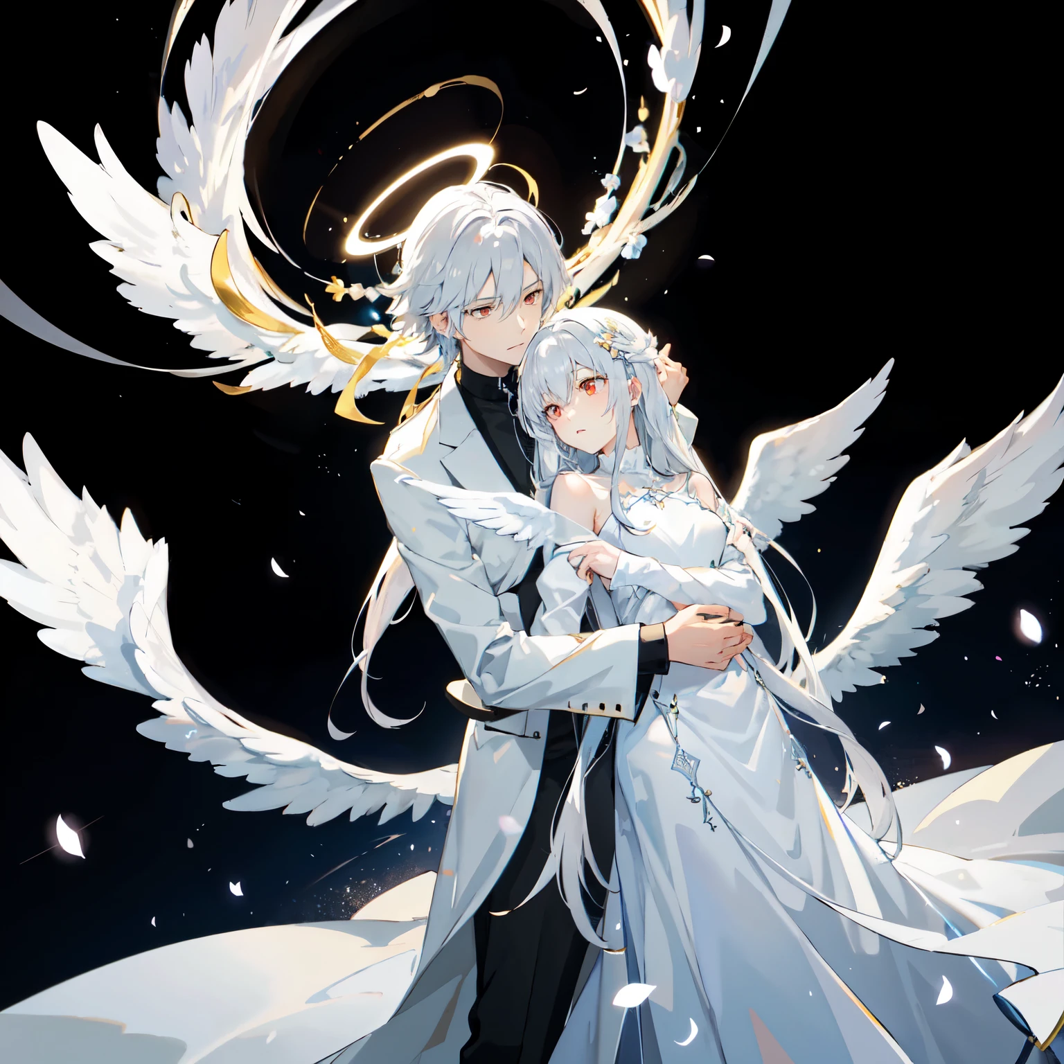 Anime couple hugging and kissing , long scarf red color ,Looking forward Man in formal attire wearing a white and platinum lab coat on top Male,red eyes, cabello largo color platino anime angel con alas y un halo por encima de la cabeza, anime wallpaper , bíblico preciso angel , angelic, , glowing angelic being , an angel, angelical, hd anime wallpaper , Night, angel, ascension, Big shiny white wings , , Angelic and Disturbing , the lilies, ethereal anime, angelic angel alas de angel, white-haired deity, Glowing Angelic Being , Angelic halo, sacred halo, Un angel, snowy anime background , winner of the pixiv , The Angel of Death with a halo, anime wallpaper, angelic and disturbing, orange halo around her head , ray of light through white hair, bright halo above his head,Looking forward Man in formal attire wearing a white and platinum lab coat on top Male,red eyes, cabello largo color platino anime angel con alas y un halo por encima de la cabeza, anime wallpaper , bíblico preciso angel , angelic, angel glowing angelic being , angel, angelical, anime wallpaper , Night, angel, ascension, Big shiny white wings , , Angelic and Disturbing , the lilies, ethereal anime, angelic halo con alas de angel, white-haired deity, Glowing Angelic Being , Angelic halo, sacred halo, Un angel, , orange halo around her head , ray of light through white hair, bright halo above his head, ANGEL HALO shiny white and platinum , masterpiece, angry face, Ojos rojos, limelight, swirling wind, snowy background , ANGEL HALO shiny white and platinum , masterpiece, angry face, Ojos rojos, limelight, swirling wind, snowy background , lab coat color white and platinum formal outfit platinum color formal attire complex snowy background