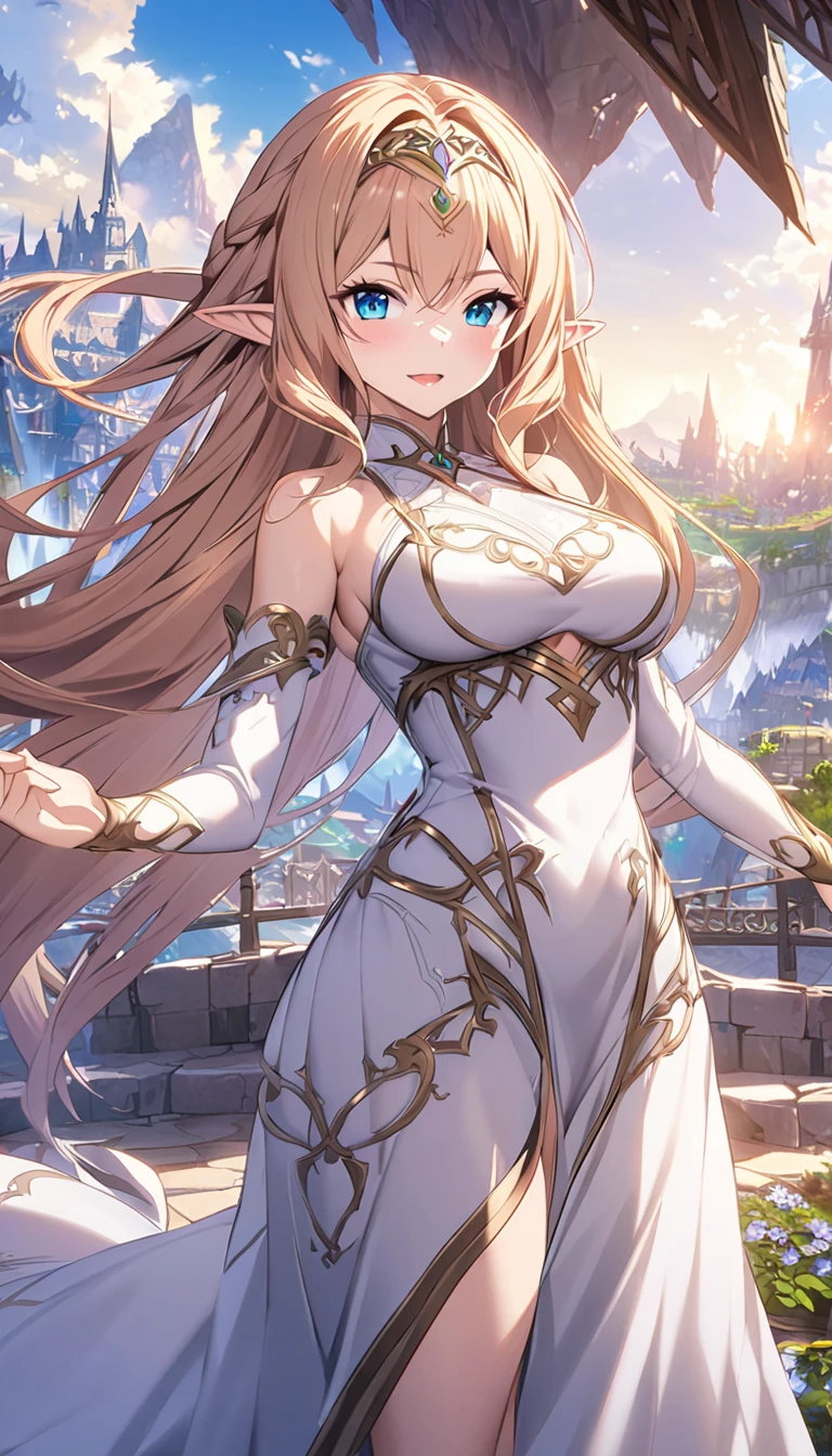 Elf,Sister,Big Breasts, long hair,fantastic background