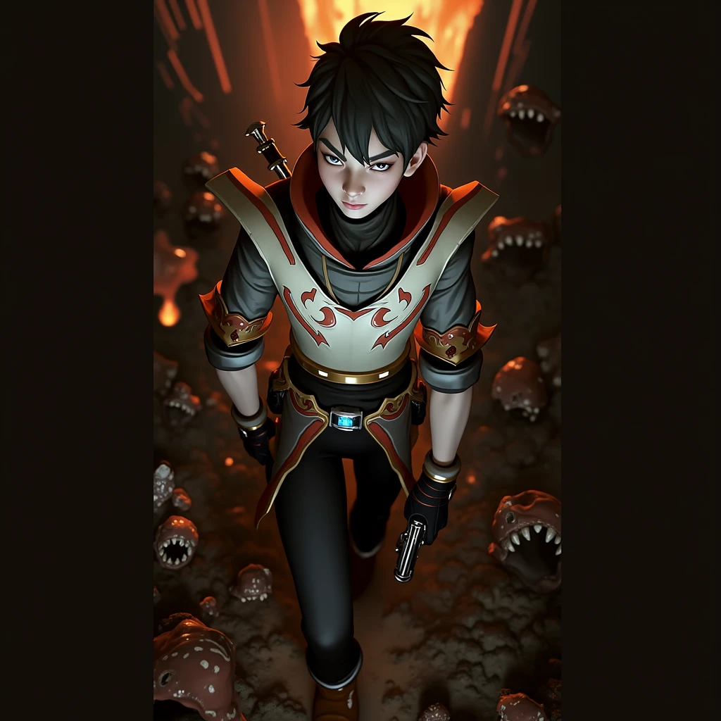 Alone he stands surrounded by corpses yet the light shone on him,strong eyes ,posture filled with determination
