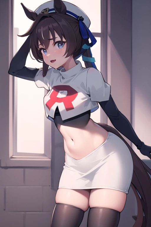masterpiece, Highest quality,Makoto Nanaya,panty lift,arched back,crawling on all fours,owgirl position, back shot girl on top, back shot,nose blush,tear up
