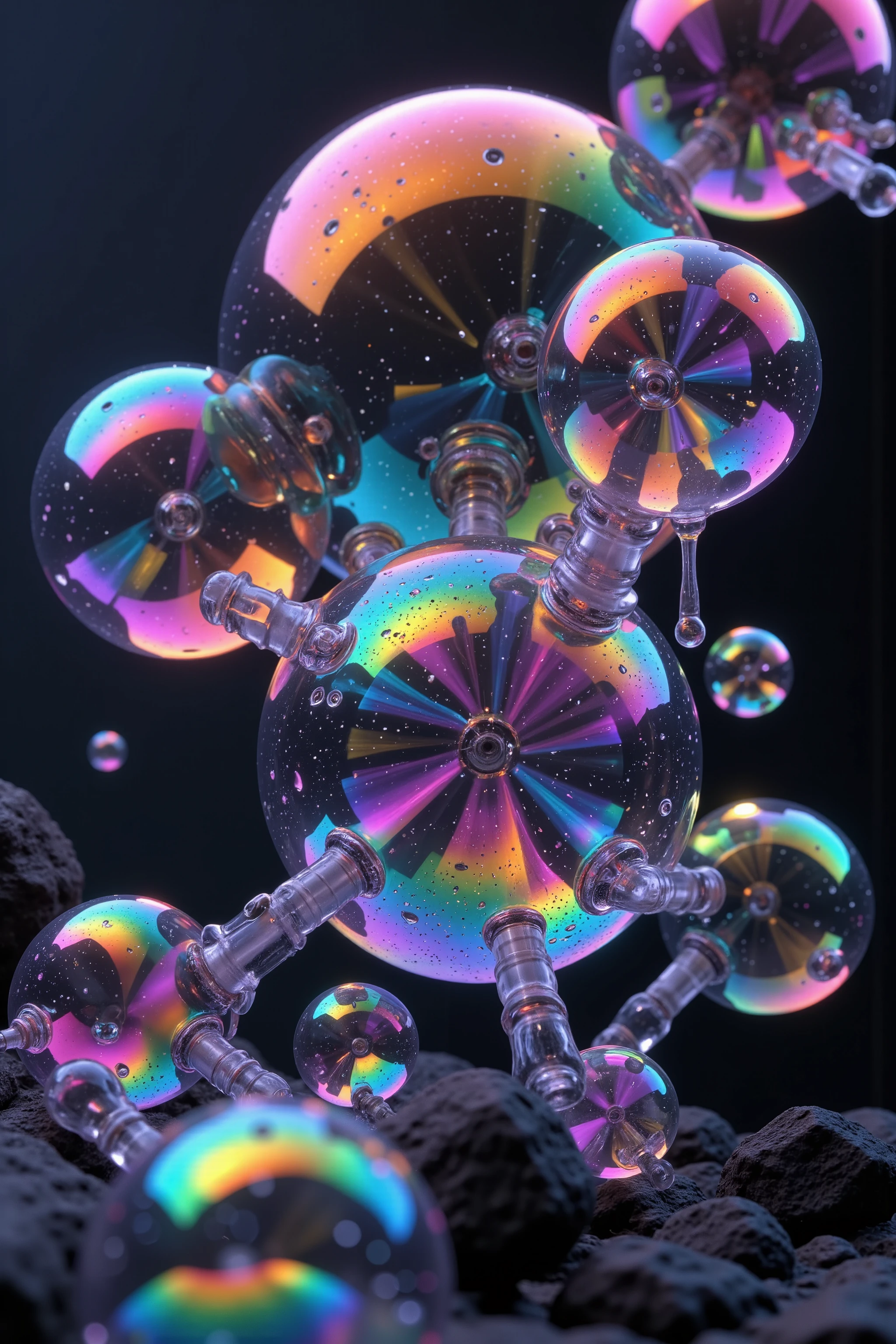 A close up of beautiful bubbles floating on top of each other, Glowing Nightmare, Glowing Runes_green Glowing Runes_pink,LSD, DMT imagery. octane render, psychedelic droplets of water, abstract liquid, and intricate rainbow art. octane render, black 3d fluid simulation,  ethereal bubbles, swirling liquids, and highly detailed, octane render, reflective rainbow bubbles, twisted colors inside of glass spheres, Psilocybin Dream inside an amazing image of light emerging from colors in a shimmering glass morphing out of colors, bright neon and fluorescent colors,very bright, vibrant colors, perfectly formed and symmetrical reflective bubbles and spheres, attention to detail with these beautiful bubbles and spheres, Extreme Hallucinations in a gorgeous piece of  psychedelic digital artwork, Stunning, pixel art, tripped out colors, 4d mandelbulb psychedelics, glass like psychedelic landscape, intricate rainbow environment, psychedelic underwater brightness and glow with neon colors, glowing colors twist inside of translucent glass spheres and bubbles with light and color reflecting off of both in bright fluorescent colors, psychedelic trip, fluorescent and neon aesthetic, psychedelic vibrant colors, bright psychedelic paint splattered backgrounds,swirling spirals and vortex, bright vibrant colors popping out from 3d glass spheres, Rotational Symmetry, Pixel Assets, Portrait photography, Surrealism, Photorealistic, Hyperdetailed, Glass Morphism, Digital Art, Sparkle, Optical Illusion, Glowing Light, Reflective Light, Overexposure, Backlighting, Depth Of Field, Spheres and bubbles show perfect Symmetry, Awe inspiring, Breathtaking, Indescribably Beautiful, Heaven sent images, Best Quality, Award Winning, MasterpieceA close up of beautiful bubbles floating on top of each other, LSD, DMT imagery. octane render, psychedelic droplets of water, abstract liquid, and intricate rainbow art. octane render, black 3d fluid simulation,  ethereal bubbl