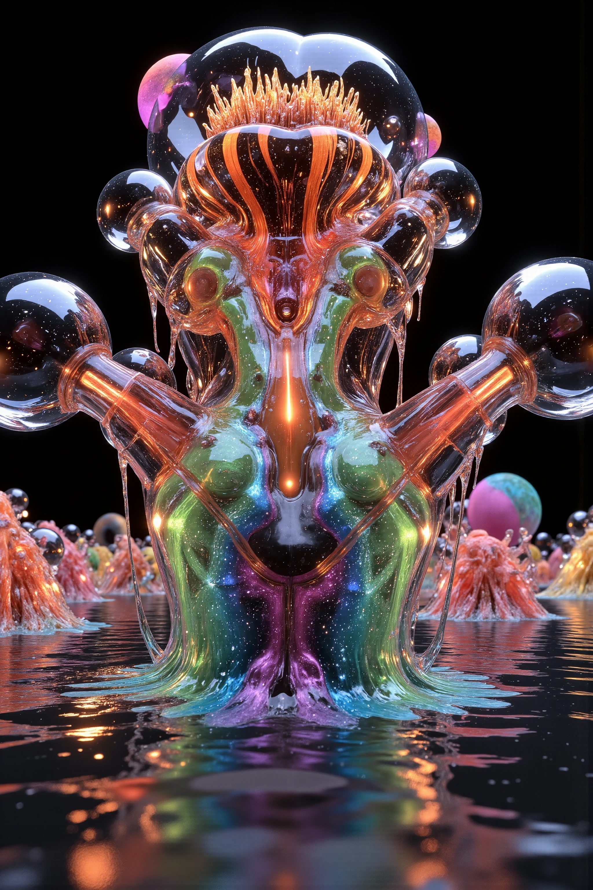 A close up of beautiful bubbles floating on top of each other, Glowing Nightmare, Glowing Runes_green Glowing Runes_pink,LSD, DMT imagery. octane render, psychedelic droplets of water, abstract liquid, and intricate rainbow art. octane render, black 3d fluid simulation,  ethereal bubbles, swirling liquids, and highly detailed, octane render, reflective rainbow bubbles, twisted colors inside of glass spheres, Psilocybin Dream inside an amazing image of light emerging from colors in a shimmering glass morphing out of colors, bright neon and fluorescent colors,very bright, vibrant colors, perfectly formed and symmetrical reflective bubbles and spheres, attention to detail with these beautiful bubbles and spheres, Extreme Hallucinations in a gorgeous piece of  psychedelic digital artwork, Stunning, pixel art, tripped out colors, 4d mandelbulb psychedelics, glass like psychedelic landscape, intricate rainbow environment, psychedelic underwater brightness and glow with neon colors, glowing colors twist inside of translucent glass spheres and bubbles with light and color reflecting off of both in bright fluorescent colors, psychedelic trip, fluorescent and neon aesthetic, psychedelic vibrant colors, bright psychedelic paint splattered backgrounds,swirling spirals and vortex, bright vibrant colors popping out from 3d glass spheres, Rotational Symmetry, Pixel Assets, Portrait photography, Surrealism, Photorealistic, Hyperdetailed, Glass Morphism, Digital Art, Sparkle, Optical Illusion, Glowing Light, Reflective Light, Overexposure, Backlighting, Depth Of Field, Spheres and bubbles show perfect Symmetry, Awe inspiring, Breathtaking, Indescribably Beautiful, Heaven sent images, Best Quality, Award Winning, MasterpieceA close up of beautiful bubbles floating on top of each other, LSD, DMT imagery. octane render, psychedelic droplets of water, abstract liquid, and intricate rainbow art. octane render, black 3d fluid simulation,  ethereal bubbl