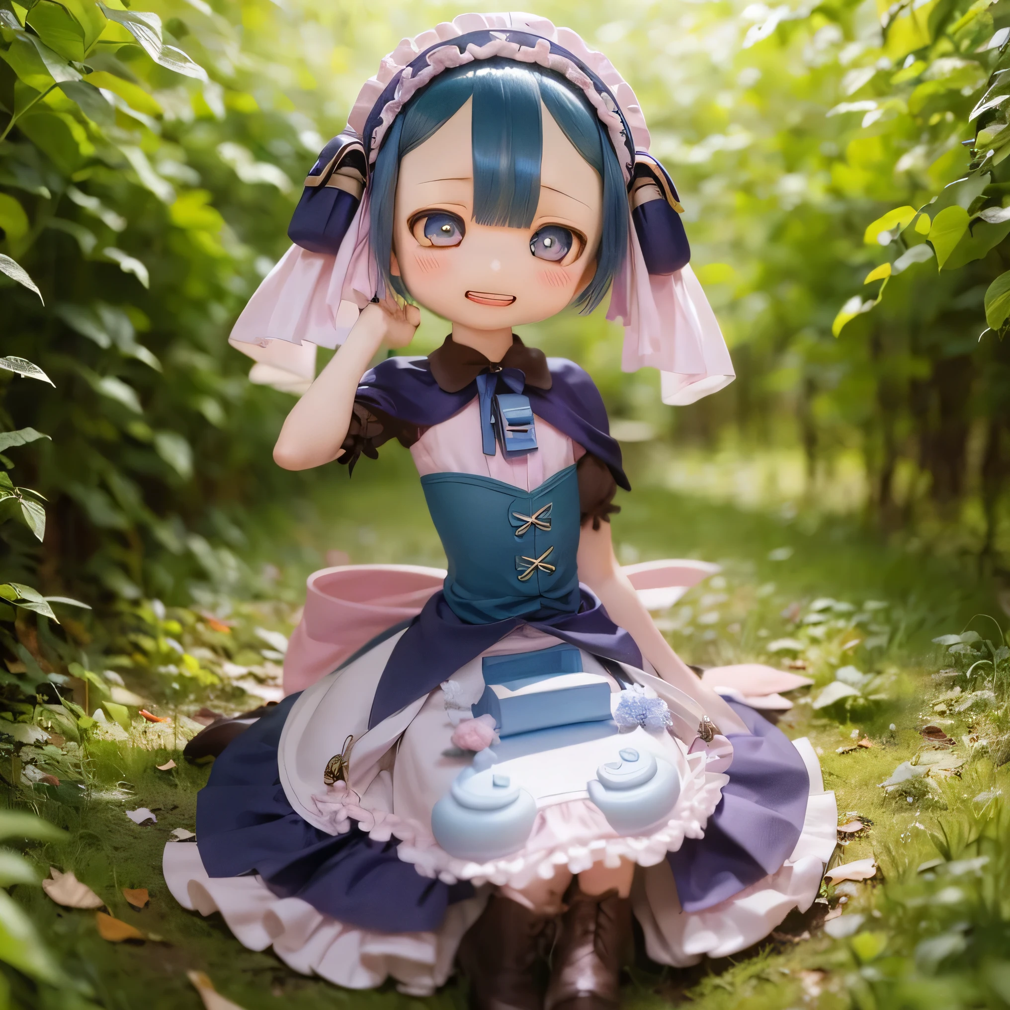 (               top quality ,                    kampala   ,                 muffler  girl         :1.2),                 Extremely Detailed Crimson Hair   ,       realistic       :1.37,                 Made in Abyss ,(               top quality ,   , 4K,                  Extremely Detailed Crimson Hair   ,                 muffler  girl         :1.2),        realistic       ,      ,                  bright color,     Concentration             ,                    studio lighting      ,                  Extremely Detailed Crimson Hair    explanation,         Professional      , Anime, Shades of blue,                 natural light,                   girl, Blue Curly Hair,                    flat chest,    Gothic Costume,          innocent expression            ,                          Elegant Appearance                         ,                           has long eyelashes 、 Looks like a face        {x}  ,        Expressive eyes                  ,                 Rosy Cheeks,                  soft lighting           ,                    The surface of the water is like a dream             ,          I wear gothic ta clothes a lot        、          that costume showed me my legs in high resolution    、(((かわいい立ち      pose  )))  (((((whole body)))))    、               dress     、(((((Chibi))))) Laughter、       pose