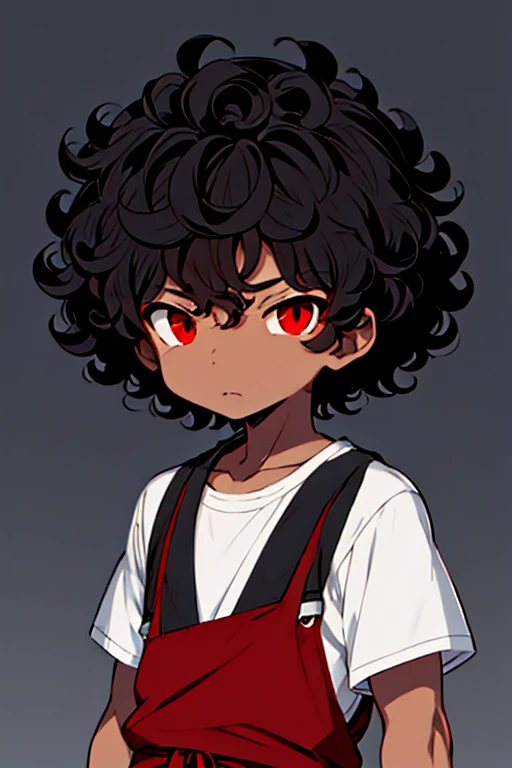 A boy, negro,  curly hair/Crespo,  red eyes , street, anime