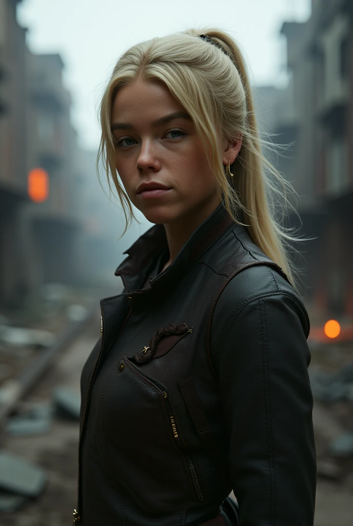 Milly Alcock, blonde hair ponytail with bangs,tom clancy's the division