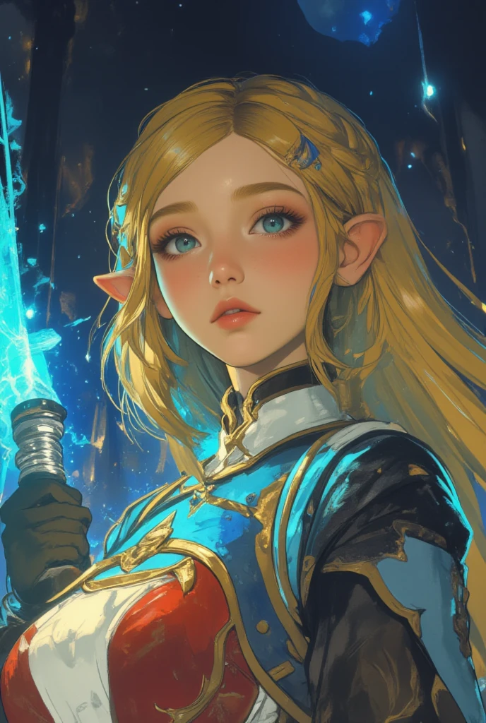 Zelda, 1girl, blonde hair, long hair, blue eyes, pointy ears