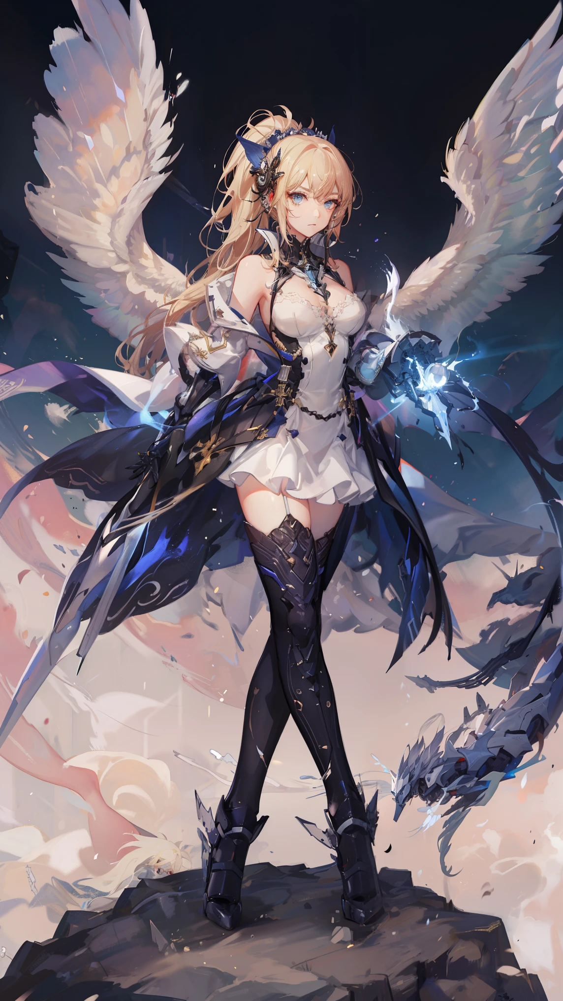 combat mechs ,(blonde girl),( big ponytail),Sparkling Blue Eyes,Blue light energy long sword, galaxy,Mechanical and sophisticated,((Blonde beauty))Publishing details,Mecha Wings, elegant ,,輝く青藍colorの瞳,(Stocking heels),land,Mechanical and sophisticated,Publishing details,Mecha Wings, elegant ,tree々,Has hands and feet,Diagonal,Diagonal,Vastness,wind,Blurred,The mecha's eyes glow blue,,輝く青藍colorの瞳, Female in costume ,null,Mechanical and sophisticated,Publishing details,Huge Mecha Wings, elegant ,tree々,Has hands and feet,Diagonal,Diagonal,Vastness,Baiyun,Blurred,The mecha's eyes glow blue,Publishing details,winds of the future, sacred,knight, combat mechs ,Sparkling Blue Eyes,Holding a delicate light energy sword,null,Mechanical and sophisticated,Publishing details,Huge Mecha Wings, elegant ,tree々,Has hands and feet,Diagonal,Diagonal,Vastness,Baiyun,Blurred,The mecha's eyes glow blue,Publishing details,winds of the future, sacred,knight, face is clean ,Face wearing mask armor,Famous Paintings, best quality, Official Art , extremely detailed CG Unity 8K 壁紙, bright light,( light particles ,( illustrations)(color) handsome,perfection,(( graphic painting )),(Heavier strokes)),(Bold lines ), best image quality ,Famous Paintings, filigree , long eyelashes,((( silhouette))), Very Detailed Background , tulips on dandeli,Banana leaves,Lily,dew,Date palm flower,Ryu, Light White Off-Shoulder Dress , mottled sunlight ,(people々Close up of ),(( top quality )), ((まさにmasterpiece)), (( super detail :1.4)), (( hyperrealistic realistic 3D )), Dragon Warrior Girl, Machine, dynamic action poses in battle scenes , Intricate steampunk headgear, off-shoulder fashion that combines dense gothic lolita with dense steampunk, complicatedスチームパンクのヘッドギア, very thin and long legs , Knee-high mechanical boots, fluttering lace flare mini skirt , Beautiful big breasts pointing up,, windになびく縦長の銀髪, with countless shiny large spheres flying around ,Many sparks cross and fly, countless neon signs pour down from gestures that invoke magic ,Steampunk Factory,Ruins of complex and precise machinery,Very dark night background, Extremely Dramatic and Cinematic Lighting 。1peopleの少女、Night City、satin、 sleeveless kimono 、 dark-haired、Holding a bloody weapon、 stare at the camera 、Cherry blossoms are dancing,Very resistant、blush、Restless、Priest、 Valkyrie 、Angel Wings、belly button、 Side Boober Barbossa、 complicated、Particles of light、 thigh thigh thigh、 shiny skin、perfectionな照明、1peopleの少女、 stares at viewers in the falling forest、 feather headdress、 pelvic curtain 、A smilee、(masterpiece)、( top quality )、Big Breasts、Maternal、 porcelain-like skin、 very long hair、Hair Wave、 Royal Sister ,woman,Queen,Wearing the Crown,周りには金colorの稲妻がたくさんある, sitting on the throne,Bangs covering the eyes,black suspender socks, black lace top ,,High Jump,Grab Erlan's leg,,Black silk top, people妻,Mother,Despotic,smile,The corners of the mouth turn up,赤と金colorの瞳,Black silk sensual lingerie,black top, Black Silk Gloves ,Many golden dragon scales on her neck,Large amounts of murky mucus dripping all over her body, has many golden dragon scales on the neck , bright eyes,Dragon's Eye,Snake's Eye,Straight pupils,服には金colorのストライプがある,服には金colorの模様がある,靴下には金colorの模様がある,背の高いpeople物,胸の外側をdew出させる,Twisted blade slung over the shoulder, bigger breasts ,Has long, thin dragon horns,巨大な金colorのドラゴンの翼,巨大な金colorのドラゴンの翼,体と同じくらいの大きさの巨大な金colorのドラゴンの翼,体は巨大な金colorのドラゴンの翼に覆われている,金colorの瞳孔,Feathers only, big wings,Biggest Dragon Wings,Biggest Dragon Wings,首には金colorの鱗がある,Fingers are golden dragon claws,金colorの龍の長い尾、1peopleの少女、Night City、satin、 sleeveless kimono 、 dark-haired、Holding a bloody weapon、 stare at the camera 、Cherry blossoms are dancing,強い best quality, ( extremely detailed : 1.5), masterpiece, Ultra A High Resolution,( as realistic as in the picture:1.4), 1peopleの美しい少女, cowboy shot, (Wear battle armor:1.4), (AR worn in battle