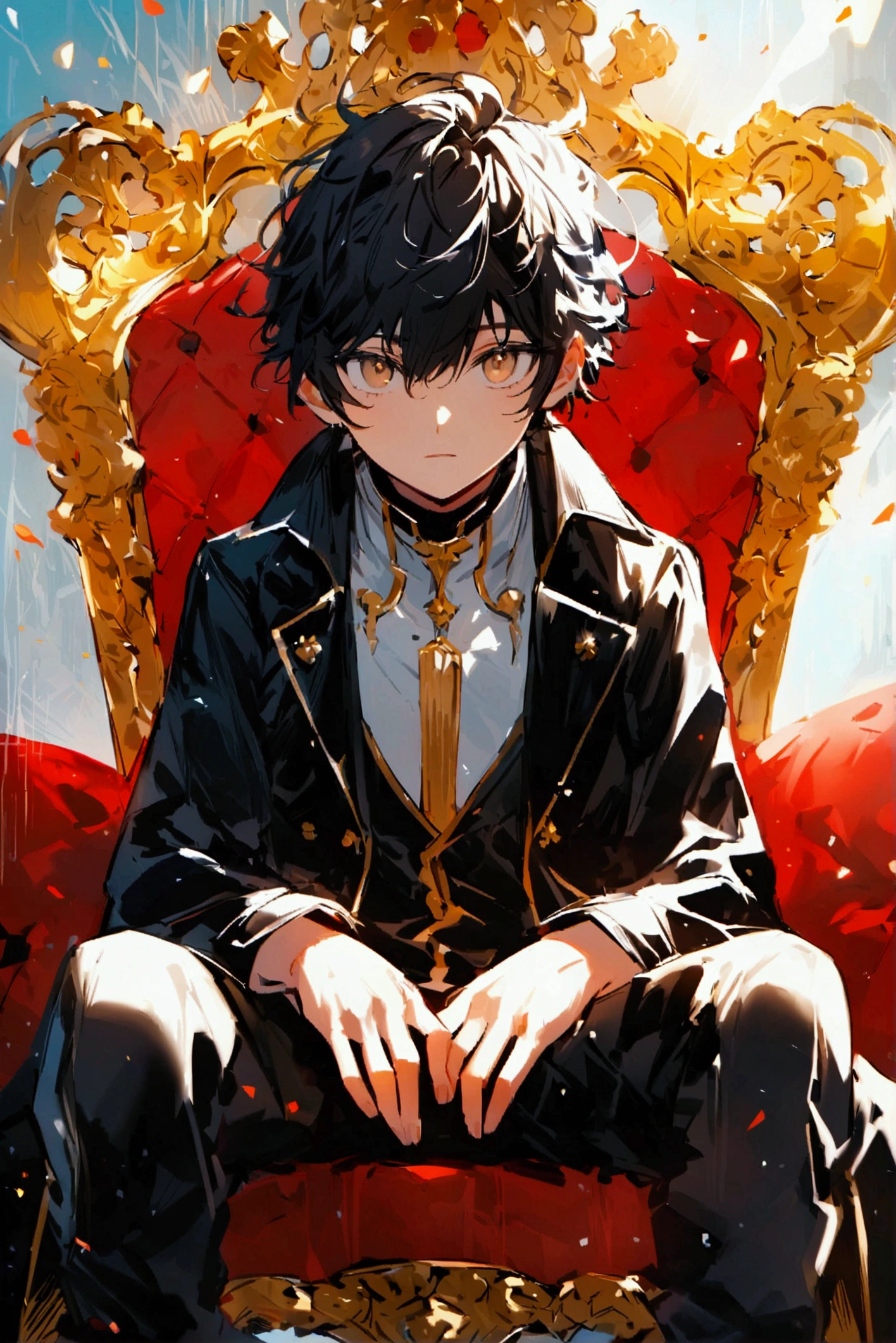 Cat spelling,male,Black Hair,Eye patch,military cap,Personification,Chuunibyou,cool,Sit on a throne,Smile wickedly,((Code Geass Style)) ,perfect face,Short Hair