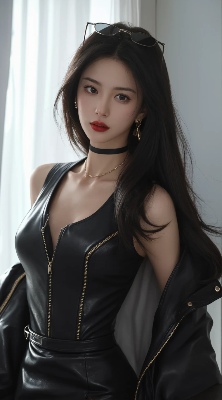 1 girl、A cute girl wearing an off-the-shoulder knit dress and knee-high boots is looking at me.、baby face、Beautiful black straight long hair、Staring at me with a charming smile、Slender but big breasts、beautiful skin、Off-shoulder knit dress that fits the body、knee high boots、Gold Cross Necklace、cowboy shot、anatomically correct、precise fingers、exact limbasterpiece、photo reality、