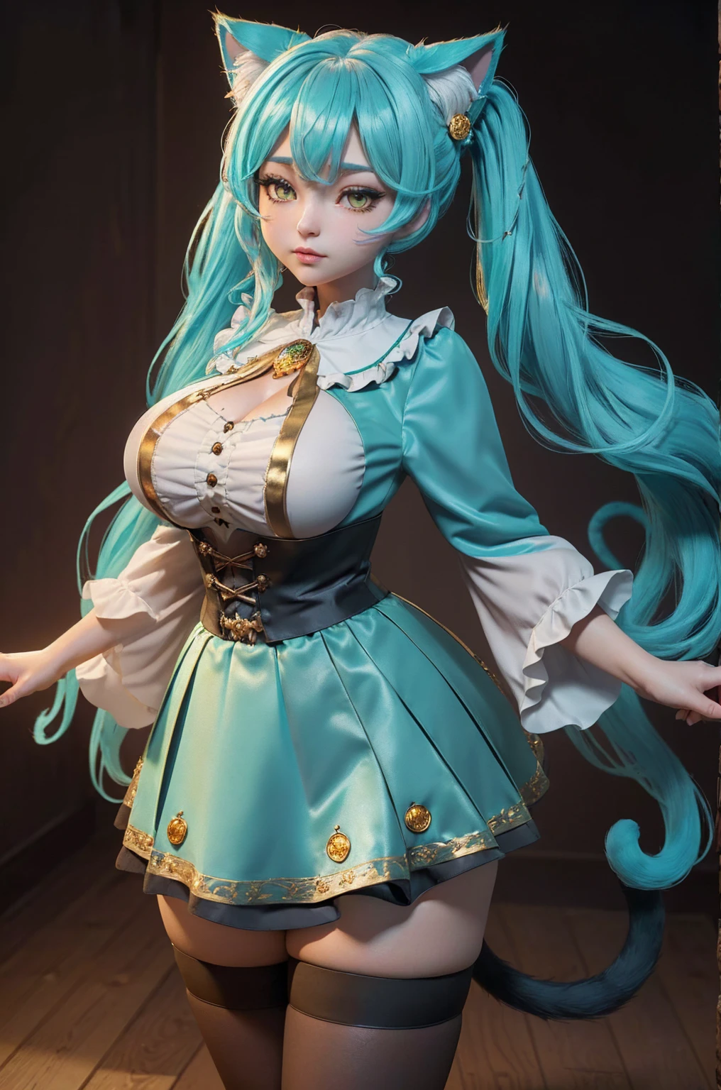 (( best qualtiy, 8K, tmasterpiece :1.3)), ((A beautiful woman with a perfect figure :70.2, ))((Slender abs :12)), ((Huge bust:70.5)),二重まぶた,((Leg line:3)),Thick thighs,Big breasts Thin waist,High socks,lightblue hair,Absurdly long hair,Qi bangs,black sock,Long stockings,blue color eyes,Positive side,full bodyesbian,ssmile,long leges,((round frame glasses,Russian maid,Black maid outfit,maid cap)),blue color eyes,Stand up straight all over,Stand on the floor,Place your hands behind your back