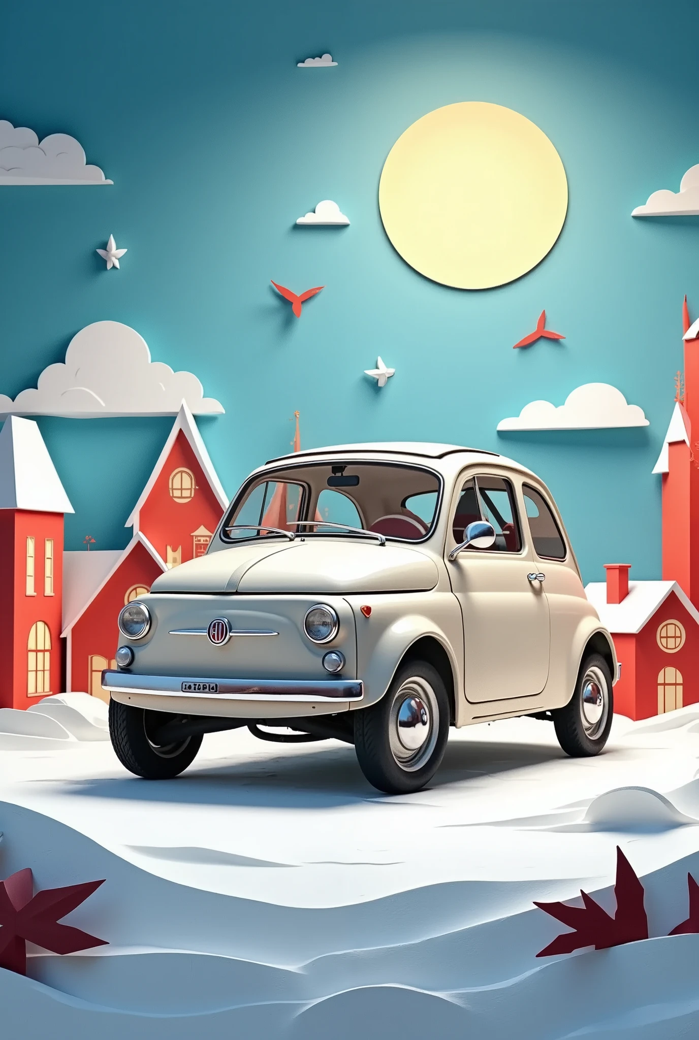 ( masterpiece :1.2, top quality),( very detailed), Anime Style,8k,16k, wallpaper,( Fiat 500:2.0), Beautiful blue sky ,(Bolivia:2 .0),( Uyuni Salt Lake :2.0),( dynamic :2.0),, (PaperCutArt:1.8)