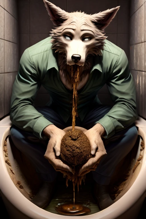 BEASTARS Legoshi Eating Dung Eating Dung Scatoro Adult Dirty Poop Forcibly Crying Whole Body Buried in a Dirty Toilet