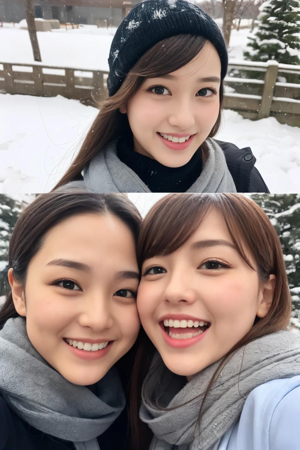 (Tabletop、Highest quality、8k、Award-winning works、Ultra-high resolution)、(Group photo of two women 1.4)、(The perfect red turtleneck:1.1)、(Smeared red turtleneck sweater:1.1)、((((Very huge  bigger than a face:1.5))))、Accentuate your body lines、very long wavy hair、Bright and shiny lipstick、(The biggest smile looks at me:1.1)、(Please smile widely and show your beautiful teeth.:1.1)、(Two women standing side by side:1.4)、Glowing Skin、(Face close-up:1.5)、(Light Pink Background:1.1)、Accurate anatomy、Ultra HD Hair、Ultra-high definition beauty face、Shining, Ultra-high resolution beautiful skin、Ultra-high resolutionの艶やかな唇、(Face covered in lots of:1.5)、(Two women facing the front:1.3)、(The body faces straight ahead:1.1)