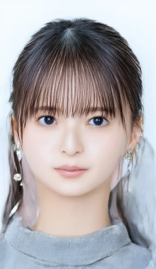  1 girl、Photo Mapping、Physically based rendering、 high image quality、 high res、1080P、( beautiful faces)、(Detailed description of the face)、( Detailed description of the hand setter&#39;Muscle area)、( CG in detail)、 rich details 、( Stunning Features :1.35)、( detail eyes)、 of cute ladies are looking forward to your eyes、Delicate clavicle、 Various Poses、 very realistic and detailed upper body portrait of a young woman。The skin is beautiful、 soft light reflecting high on her cheeks .、 Tiny pores and hair follicles、 You can see even the thinnest blood vessels 。The skin is smooth、natural flushing of cheeks 、Healthy glow。 The eyes are large and clear blue、Her iris has fine patterning、 Light is reflecting and shining in the eye。 There is a slight shadow under her eye 、 Her eyelashes are long and naturally curled。 her lips are soft pink 、Smooth texture with a natural glow、 Slightly reflects light。  the woman wears a simple white top  .、 background is pale black and white gradation .、 The focus is entirely on the face and upper body。 Realistic shadows and textures、 picture-like depiction.。
