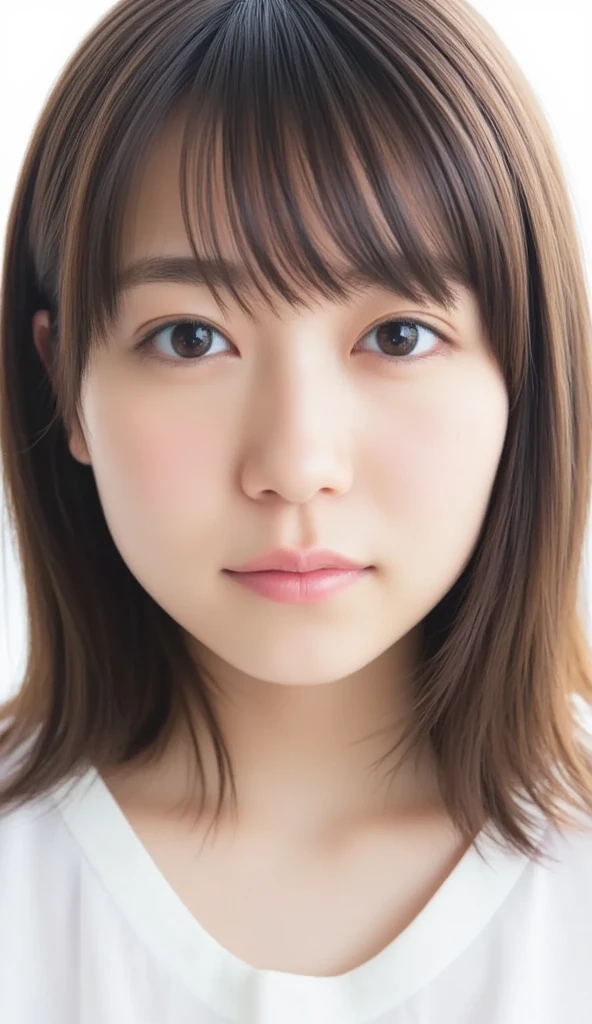  1 girl、Photo Mapping、Physically based rendering、 high image quality、 high res、1080P、( beautiful faces)、(Detailed description of the face)、( Detailed description of the hand setter&#39;Muscle area)、( CG in detail)、 rich details 、( Stunning Features :1.35)、( detail eyes)、 of cute ladies are looking forward to your eyes、Delicate clavicle、 Various Poses、 very realistic and detailed upper body portrait of a young woman。The skin is beautiful、 soft light reflecting high on her cheeks .、 Tiny pores and hair follicles、 You can see even the thinnest blood vessels 。The skin is smooth、natural flushing of cheeks 、Healthy glow。 The eyes are large and clear blue、Her iris has fine patterning、 Light is reflecting and shining in the eye。 There is a slight shadow under her eye 、 Her eyelashes are long and naturally curled。 her lips are soft pink 、Smooth texture with a natural glow、 Slightly reflects light。  the woman wears a simple white top  .、 background is pale black and white gradation .、 The focus is entirely on the face and upper body。 Realistic shadows and textures、 picture-like depiction.。
