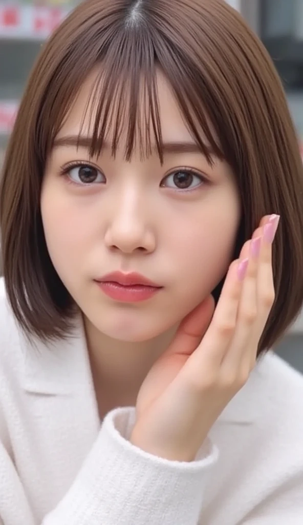  1 girl、Photo Mapping、Physically based rendering、 high image quality、 high res、1080P、( beautiful faces)、(Detailed description of the face)、( Detailed description of the hand setter&#39;Muscle area)、( CG in detail)、 rich details 、( Stunning Features :1.35)、( detail eyes)、 of cute ladies are looking forward to your eyes、Delicate clavicle、 Various Poses、 very realistic and detailed upper body portrait of a young woman。The skin is beautiful、 soft light reflecting high on her cheeks .、 Tiny pores and hair follicles、 You can see even the thinnest blood vessels 。The skin is smooth、natural flushing of cheeks 、Healthy glow。 The eyes are large and clear blue、Her iris has fine patterning、 Light is reflecting and shining in the eye。 There is a slight shadow under her eye 、 Her eyelashes are long and naturally curled。 her lips are soft pink 、Smooth texture with a natural glow、 Slightly reflects light。  the woman wears a simple white top  .、 background is pale black and white gradation .、 The focus is entirely on the face and upper body。 Realistic shadows and textures、 picture-like depiction.。
