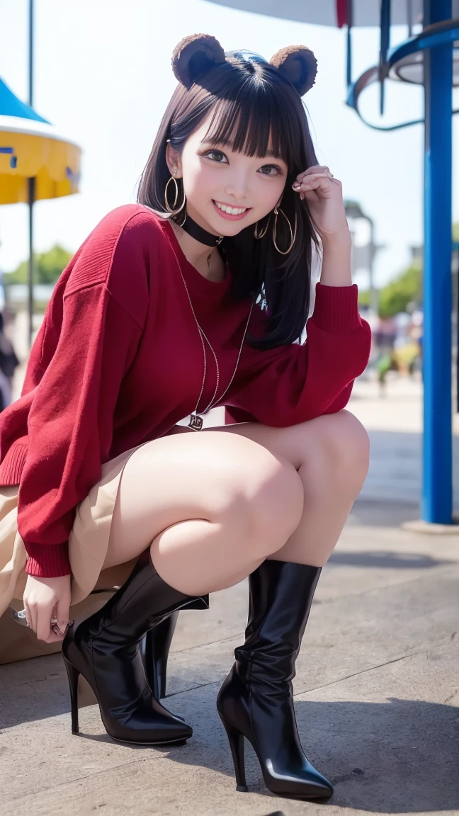 （8k、Raw photography、highest quality、masterpiece：1.2),(Black Hair、Dark Eyes:1.9),(:1.6)、View your viewers,Viewed from the front,White skin,(:1.3)、(Tight waist:1.6)、(Clothes that accentuate the shape of the breasts:1.0)、(Big Breasts :1.3)、Slim figure、Ultra-high resolution,beautiful,beautiful fece,(one person、No background:1.9),whole bodyボディー,Japanese women,（reality的：1.37）、Photon Mapping,reality、(Baby-faced and cute: 1.4)、(Cute Smile: 1.8)、(Round face: 1.8)、Radio City、Physically Based Rendering、Depth of field rally background、photograph, (I can see your knees、Thigh close-up:1.8),（:1.6）,whole body、Great quality