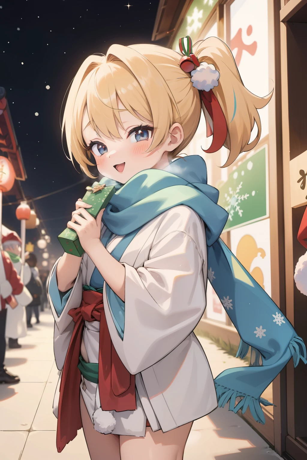 (   Japanese   )，   young girl，   cute loincloth  ，  Japanese   festival，Bleaching， warm scarf ，I saw the world，Urine stains，(  Side Pony,     colorful hair)，   Christmas，  Christmasツリー，