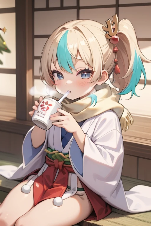 (   Japanese   )，   young girl，   cute loincloth  ，  Japanese   festival，Bleaching， warm scarf ，I saw the world，Urine stains，(  Side Pony,     colorful hair)，   Christmas，  Christmasツリー，Drinking Amazake ，