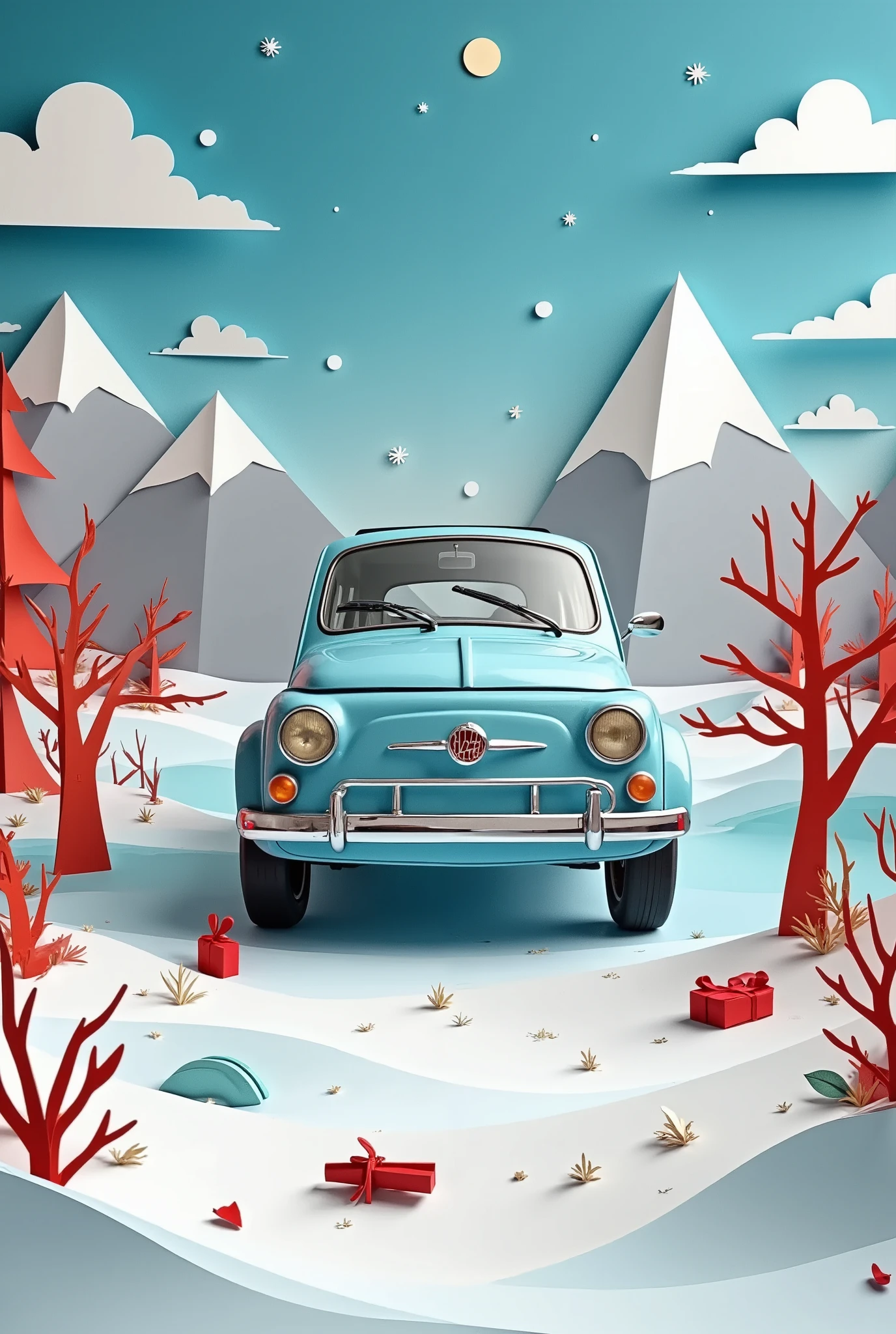 ( masterpiece :1.2, top quality),( very detailed), Anime Style,8k,16k, wallpaper,( Fiat 500:2.0), Beautiful blue sky ,(Bolivia:2 .0),( Uyuni Salt Lake :2.0),( dynamic :2.0),, (PaperCutArt:1.8)