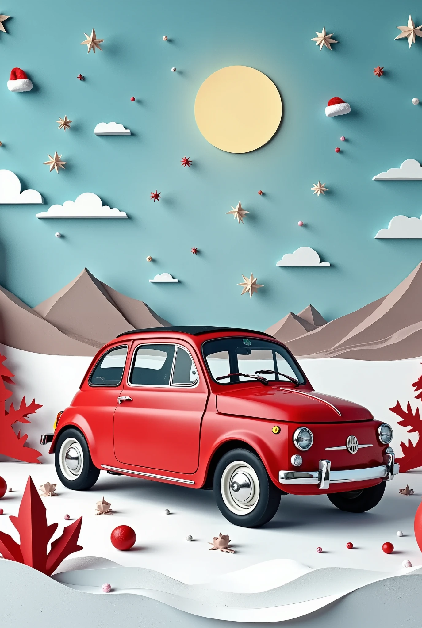 ( masterpiece :1.2, top quality),( very detailed), Anime Style,8k,16k, wallpaper,( Fiat 500:2.0), Beautiful blue sky ,(Bolivia:2 .0),( Uyuni Salt Lake :2.0),( dynamic :2.0),, (PaperCutArt:1.8)