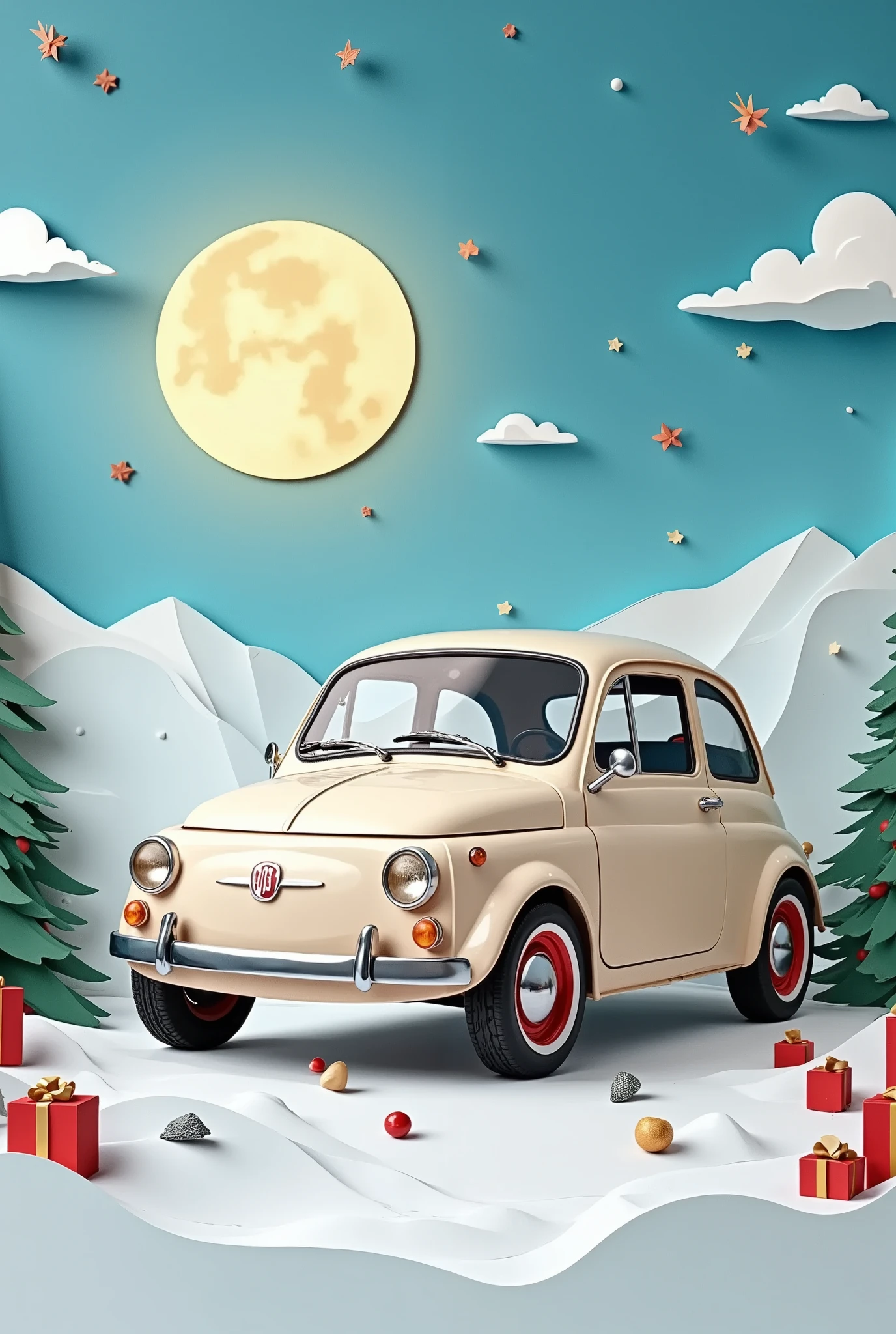 ( masterpiece :1.2, top quality),( very detailed), Anime Style,8k,16k, wallpaper,( Fiat 500:2.0), Beautiful blue sky ,(Bolivia:2 .0),( Uyuni Salt Lake :2.0),( dynamic :2.0),, (PaperCutArt:1.8)