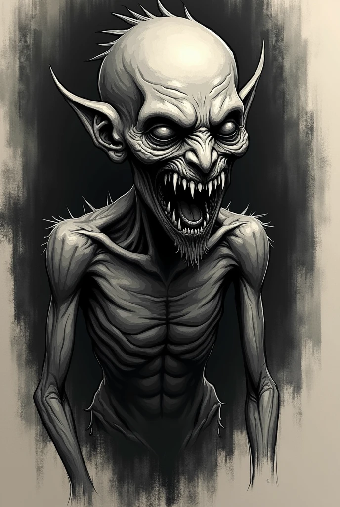 Charcoal drawing of something using observational skills a begginner could draw but can be used to get accepted to an art school. Make it scar and horror. Dark themed. 