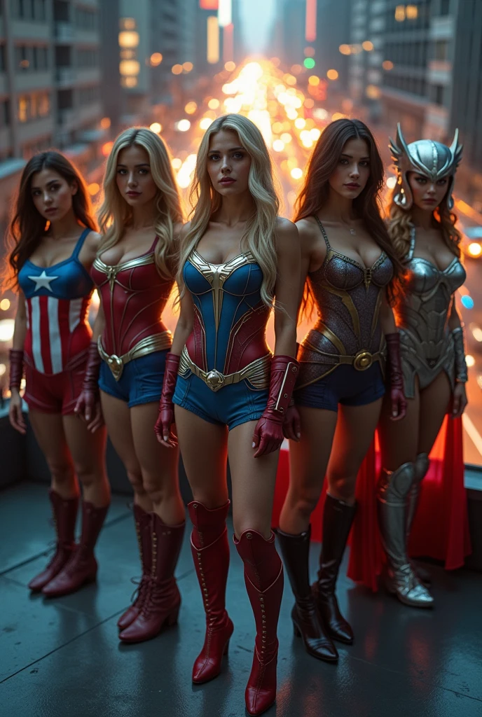 A stunning 19 year old Melissa Benoist, ((naked)), body paint Supergirl costume, shy, embarassed, (((hands covering body))), standing at a costume contest in a bar, perfect legs
