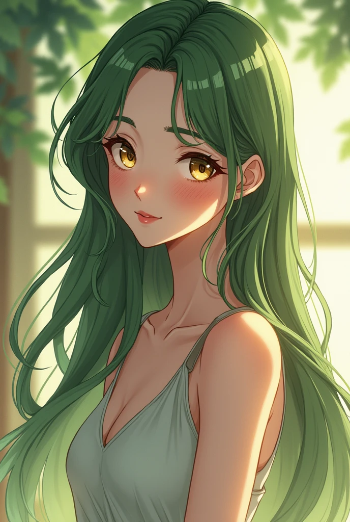 (masterpiece, best quality), 1girl, Pine green Side Swept Bangs, Size F breasts,
