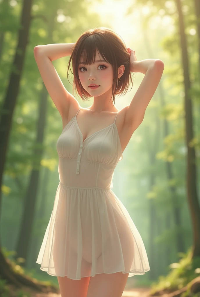 score_9, score_8_up, score_7_up, source_anime, best quality, masterpiece, official art, absurdres, highres, ultra-detailed,waifu2x,Collection: Slice of Life,break,1girl, fantasy, tomboy, dark-skinned female, short hair, low ponytail, small breasts, beautiful detailed eyes, adventure, sweat, sleepily, grab breasts, outdoors, wind, break,(clear line illustration:1.2),very high resolution, very aesthetic, super detailed skin, Best sexual lighting powered by famous artist, 8k,cute picture,beauty illustration,photoshop_(medium),,(Detailed Lighting),best anime 8k konachan wallpaper, pixiv contest winner,