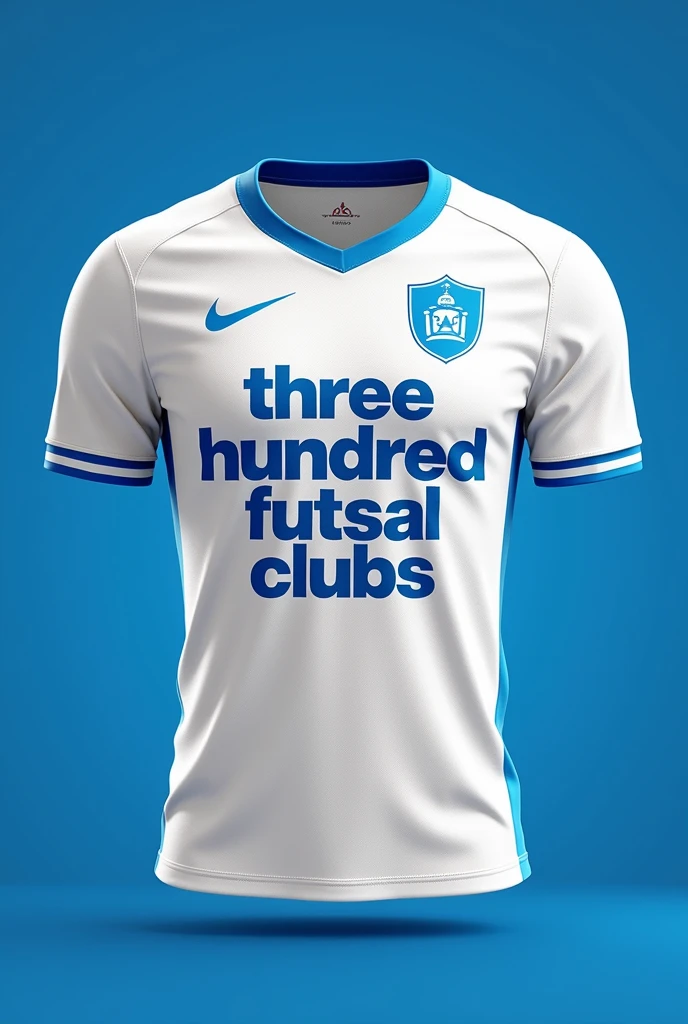  Create a jersey design with following ideas 
Design: Split the jersey vertically, with one half blue and the other half white.
Details: A narrow golden or silver strip runs down the middle where the two colors meet.
Logo Placement: Centered, crossing over both colors, or placed entirely on one side