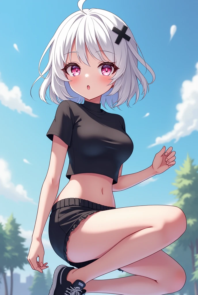 masterpiece,best quality,highres,ultra-detailed,aasanya,short hair,green eyes,<lora:Sanya_v_Litvyak:0.6>,<lora:crop_top_overhang_v0.1:1.0> 1girl, sweater, crop top, sleeves past wrists, white panties, long hair,, masterpiece, best quality, highly detailed, cowboy shot,