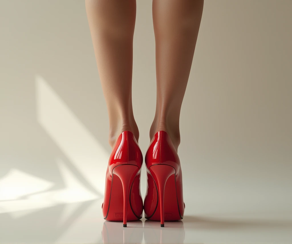 (photorealism:1.2),beautiful womans feet in red high heels