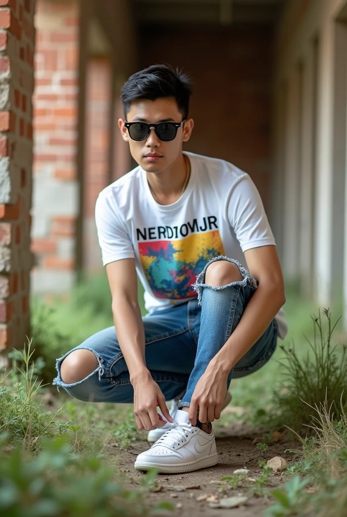 Create a 3d realistic future boy 
Who wear a Rohan name tshirt 
And jeans and shoes 