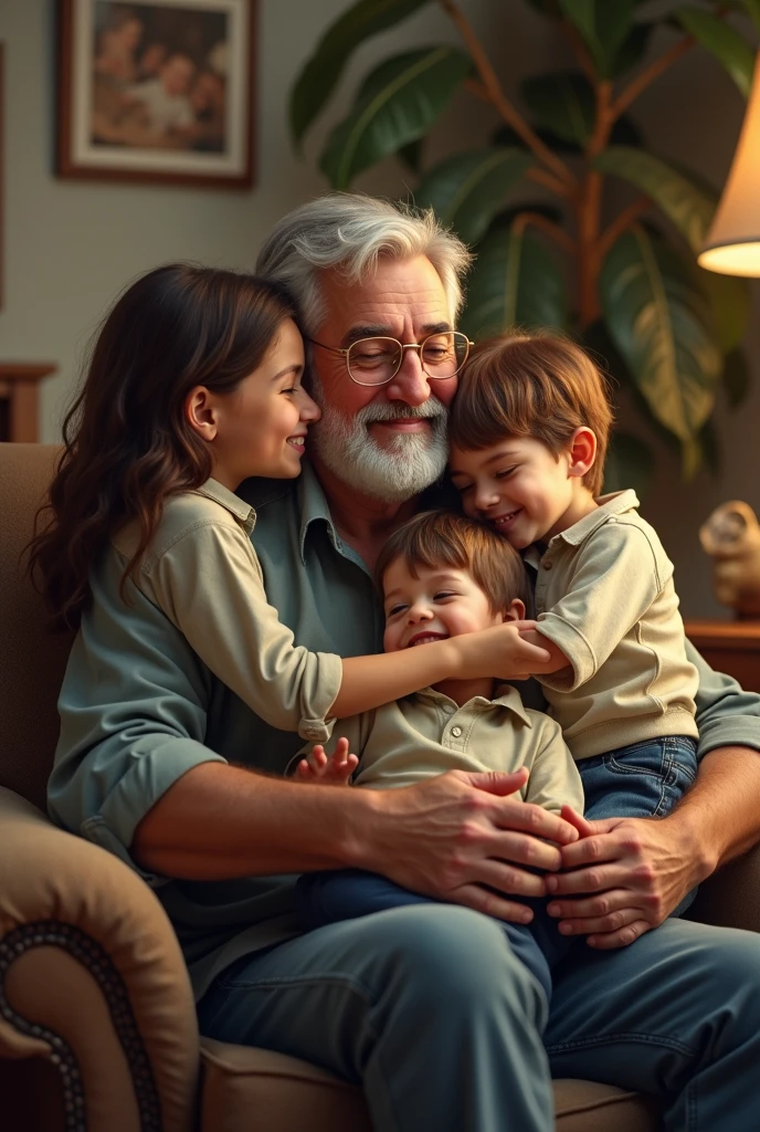 Grandpaa with spx with 4 children (3 boy and 1 girl) 