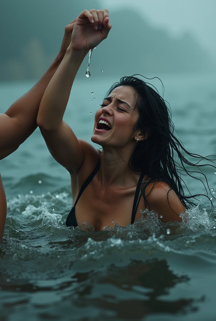 Woman crying at a beach