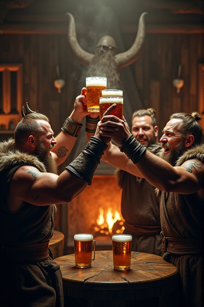 Two barbarians drinking beer 
