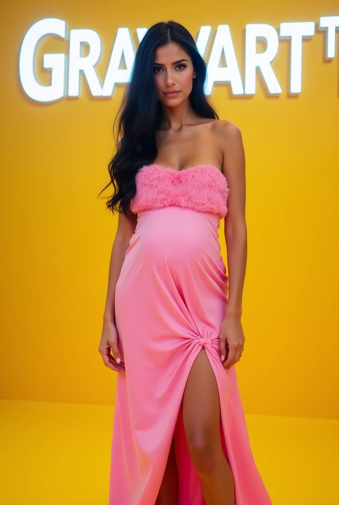 Zendaya, tall open-toe platform high heels, low-cut dress, large breasts