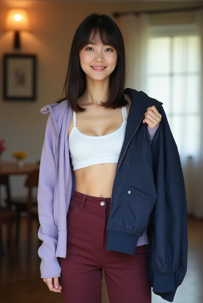 [[((young attractive Asian woman:1.5)), ((Sophie Tan:1.4)), standing on a pastel-themed rooftop garden, with her back to the camera. She is wearing ((tight pastel pink high-waisted shorts and a cropped lilac cardigan:1.2)). Her hair is styled in loose waves, and she has a seductive, intense gaze over her shoulder. The background features pastel-colored decor, potted plants, and a clear sky. The scene is captured with a ((full-frame DSLR:1.2)) using a ((35mm prime lens:1.2)) to keep the woman in sharp focus while the background is slightly blurred. Post-production enhances the pastel colors and adds a ((soft bokeh effect:1.1)) to the background. The image should be in ((8K resolution:1.1)) with ((hyper-realistic detail:1.3)). The backdrop highlights the pastel-themed rooftop garden with detailed textures of decor and plants. The focus is on the woman's pastel outfit and seductive, intense gaze. Bright natural lighting is used with slight enhancements to create a vibrant and cheerful atmosphere, with a ((soft bokeh effect:1.1)) on the background, enhanced vibrancy, and high contrast to make the scene pop. She is standing with one hand on her hip, looking seductively over her shoulder, exuding confidence and allure, embodying Y2K pastel chic.]]