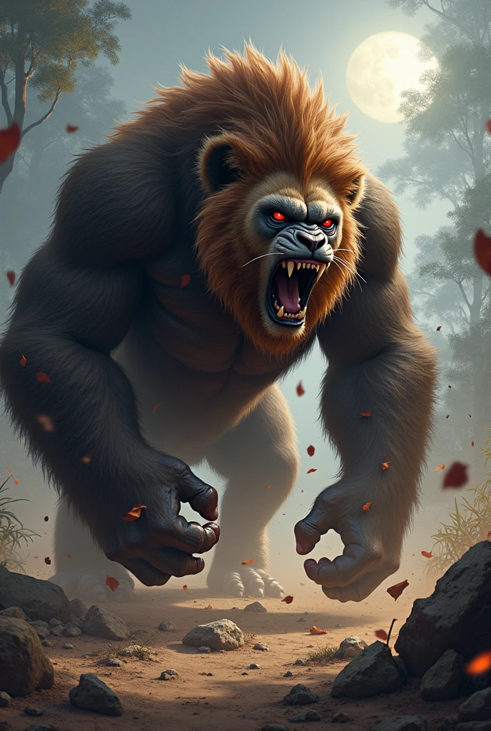 solo, breath (ultra detailed), a beautiful and detailed full size portrait of a female anthro gorilla, oozaru, brown fur, fur body, monkey tail, red eyes, close up view, glowing eyes, empty eyes, tail, bedroom eyes, detailed eyes, big body, sexy body, (wide body). goddess, kenket, Ross Tran,ruan jia, trending on artstation,foxovh, cenematic lighting, high angle view, front view, big breaths, huge boobs, big , big , big , big , day, tree, (((lake, waterfall, taking a bath))), curvy figure, fat, obese, (((front view, standing, nude, covering self, angry, open mouth, blush, feets visible))
