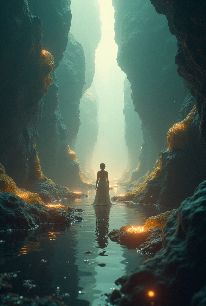 (masterpiece, high detail, high resolution, art style by Greg Rutkowski, depth of field, complex scene, complex pose), (one woman, a ((fully naked)) warrior woman taking a bath in an underground lake, alone in a ((dark cave)), ((cleaning her bleeding wounds)), view from behind, attentively observing her surroundings), (background: dark narrow cave), (large white cloak hanging on her back), visible muscles, sculpted body, strong arms, strong legs, brown skin, battle scars on entire body, ((dirty skin with sweat streaks)), (thick rusty paint hair: 1.8), sensual, (small breasts: 1.9), (small butt: 1.9), ((strong body)), full body view, ((dark background:1.4)), (inside a cave background), (stern facial expression), relaxed, detailed, (volumetric, level difference detail), dusty atmosphere, backlight, contour light, strong but seductive, (((alone))), washed out colours