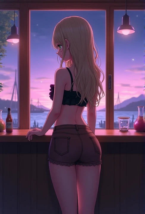 ultra-detailed、highest quality、Highest image quality、master piece、8K、blonde curly hair、(SFW huge body)、(((Rear view)))、cowboy shot