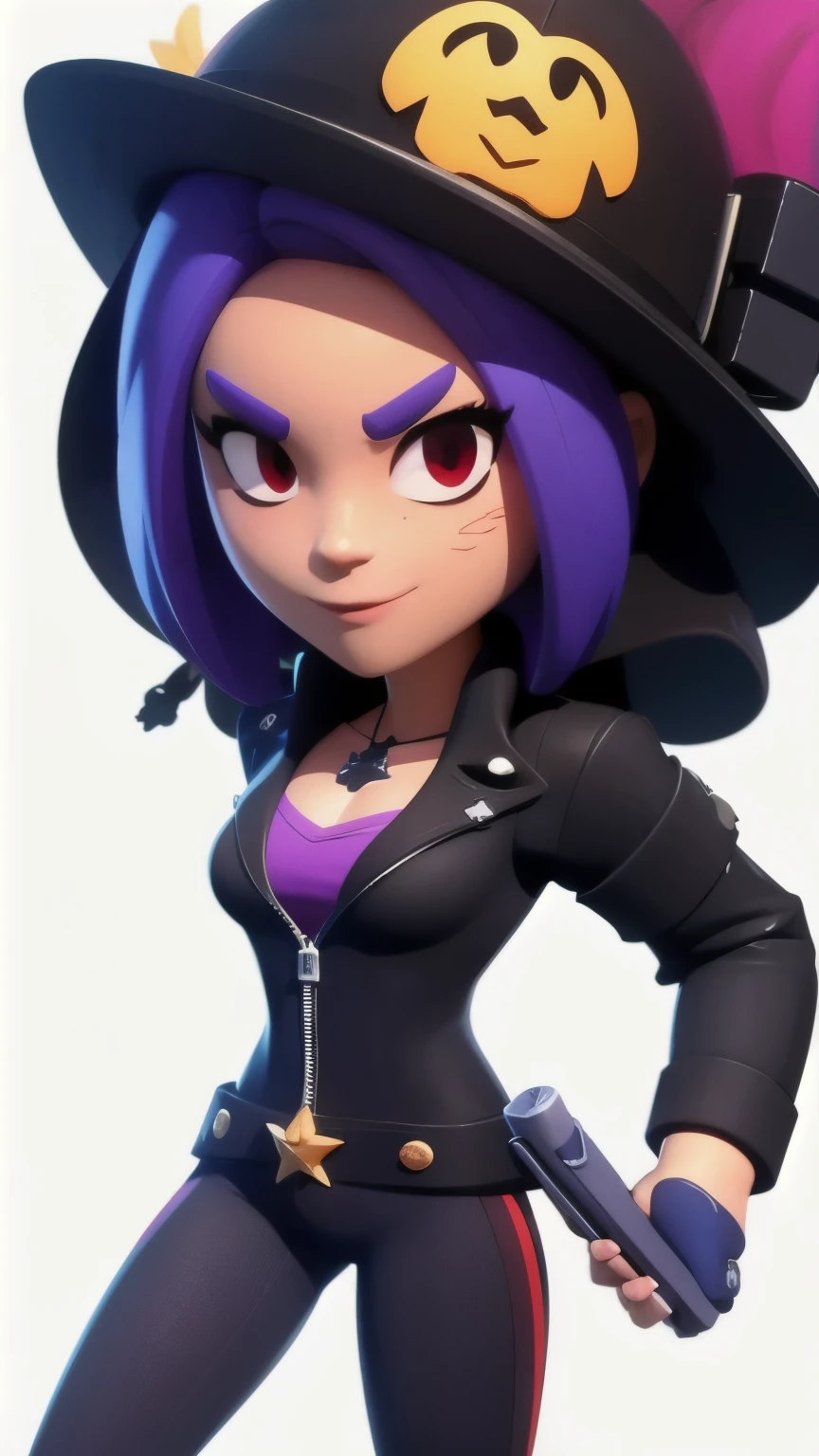 a close up of a person holding a gun and a flashlight, (a gothic vampire girl)) , brawl stars, splash art brawlstars, epic art style, blaster fire bright as neon, game character, in game style 8k, merged character, fortnite art style, stylized character, holding a blaster, slick clammy skin, clash royal style characters, mobile game style, new character